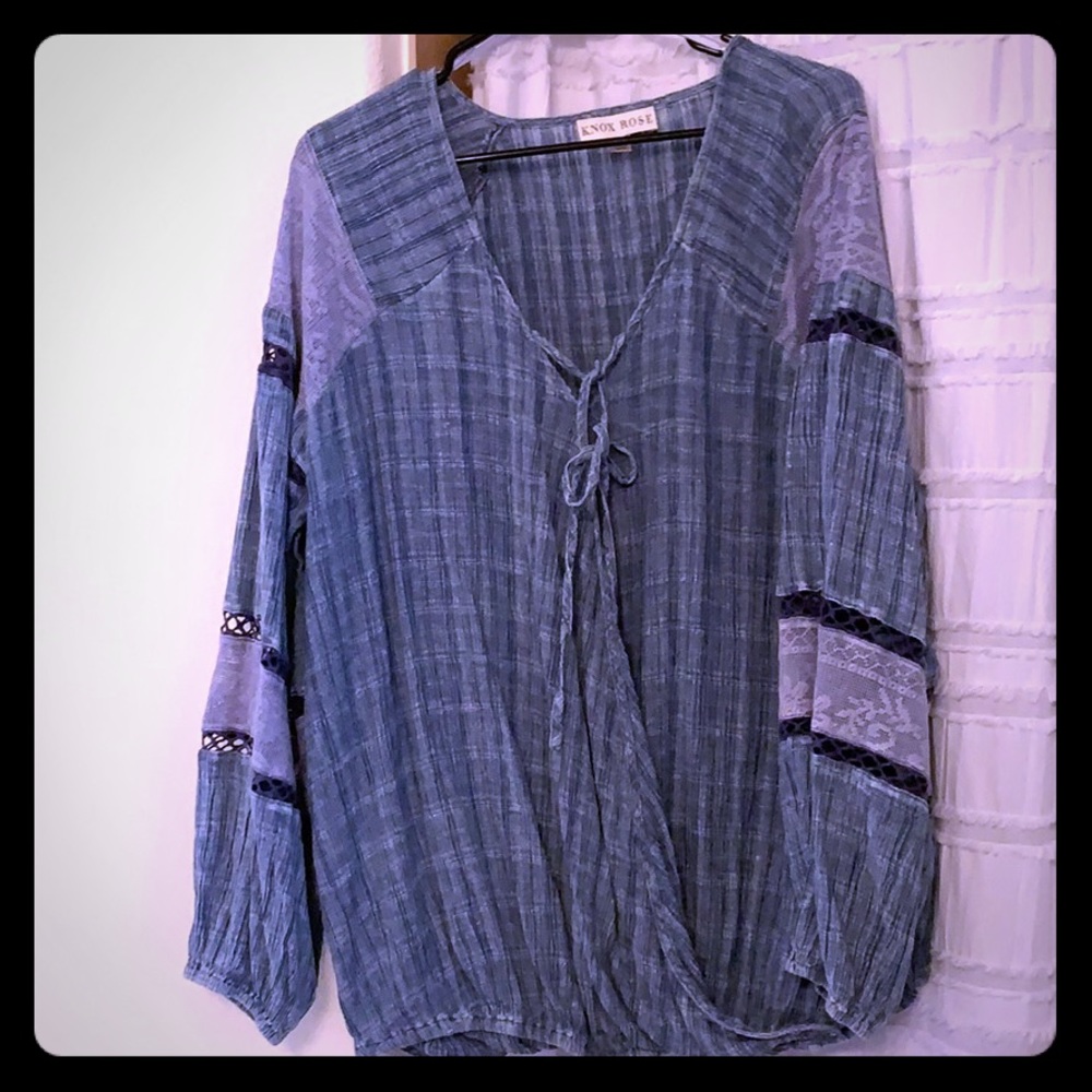 Womens bohemian spring blouse wash blue jeans like  SZ XXL